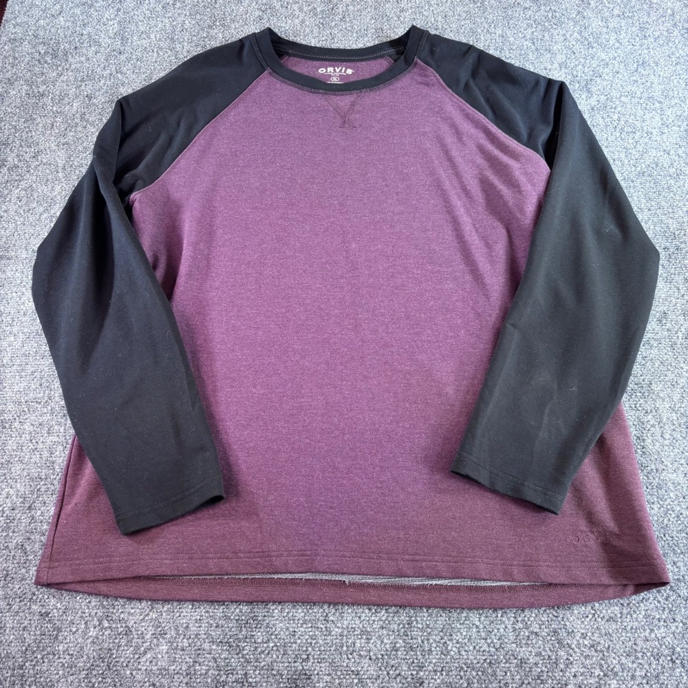 Orvis Raglan Long Sleeve Shirt Mens XL Maroon Black Colorblock Stretch Casual‎